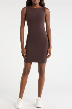 Lord & Taylor Ruched Sculpt Sleeveless Minidress in Java at Nordstrom, Size X-Small
