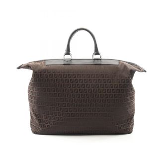 Fendi Black Brown Canvas Leather Boston Bag (Pre-Owned)