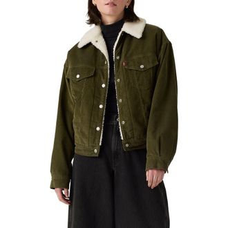 Levi's 90s Faux Shearling Lined Corduroy Trucker Jacket in Ivy Green at Nordstrom Rack, Size Large