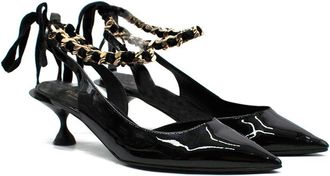 Burberry Black Patent Leather Slingback Pumps Size 36