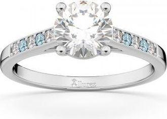 Allurez Cathedral Aquamarine & Diamond Engagement Ring 14k White Gold (0.20ct)