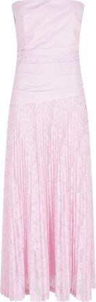 SIMKHAI Pink Annalise Cotton Lace Pleated Polyester Midi Dress