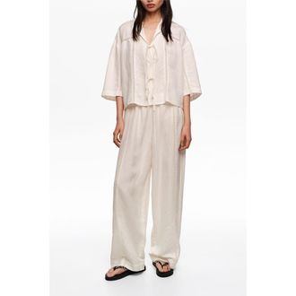 Bimba & Lola Wide-Leg Linen-Blend Trousers in White at Nordstrom, Size X-Small Eu