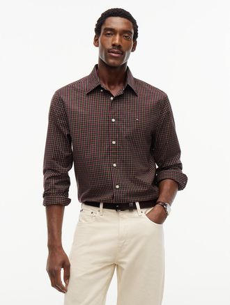 Tommy Hilfiger Mens Regular Fit Mini Check Shirt - Burgundy - XXL