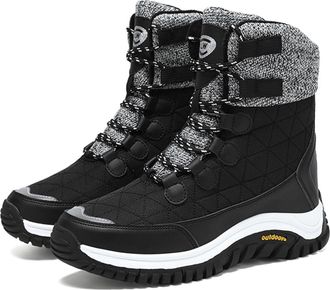 Generic Womens Winter Waterproof Snow Boots Mid-Calf Winter Shoes Warm Faux Fur Lining Boots Outdoor Travel Ankle Boots(Black,7.5 UK)