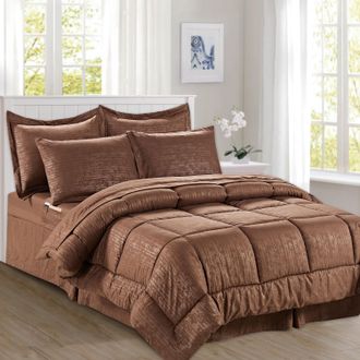 Elegant Comfort 8-Piece Bamboo Floral Pattern Comforter Set- Includes 4-Piece Sheet Set with Double Sided Storage Pockets