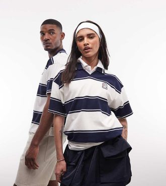Reebok Polo in maglia a righe bianco sporco e blu navy in esclusiva per ASOS