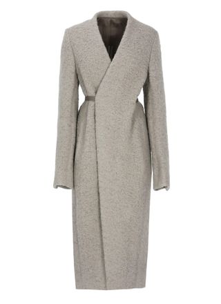 Rick Owens Textured Grey Wrap Coat With Lace Closure