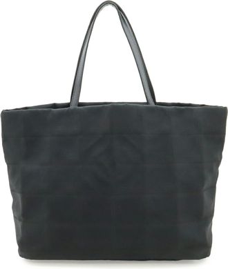 Chanel Black Jacquard Leather Nylon Shoulder Bag Tote Bag (Pre-Owned)