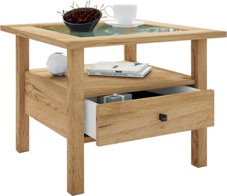 ebuy24 Ebuy24 - Mesa Lateral De Madera Vcm Con Vidrio De Seguridad Esg Mesa De Centro Simple Dimensiones Aprox. Al. 42 X An. 54 X T. 54 Cm Mesa De Sal&oacute;n Con 