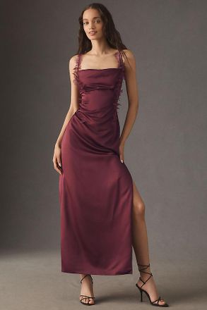 BHLDN Arabella Tendril-Sleeve Satin Maxi Dress