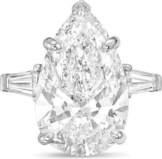 Diana M. Jewels Platinum 15ct lab grown pear diamond ring with baguettes on the sides