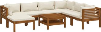 vidaXL Muebles De Jard&iacute;n 8 Pzas Cojines Crema Madera Maciza De Acacia Vidaxl