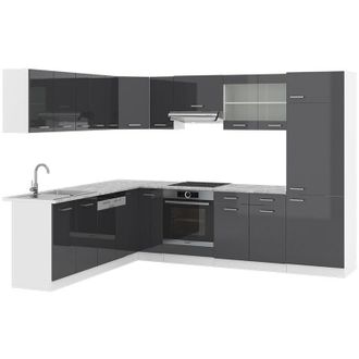 Vicco Cucina angolare completa R-Line, Antracite lucido/bianco, 227 x 287 cm senza piano di lavoro