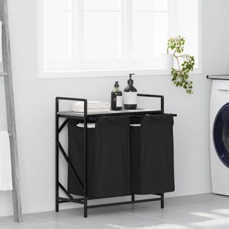vidaXL Cesto per la Biancheria 2 Scomparti con Ripiano Grigio Sonoma - Vidaxl