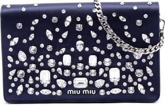Miu Miu Pre-owned Miu Miu Crystal Embellished Satin Flap Crossbody Ladies GO43BPA8FNIEPO13