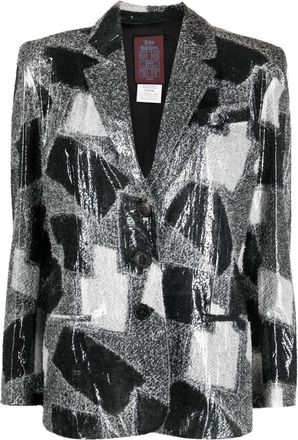 John Galliano 1990s patchwork-pattern single-breasted jacket - women - PVC/Silk/Cotton - 42 - Black