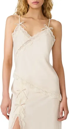 Steve Madden Lakely Lace Trim Satin Camisole in Ivory at Nordstrom, Size X-Small