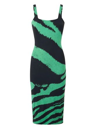 Roberto Cavalli zebra-print midi dress - women - Fabric - M - Green