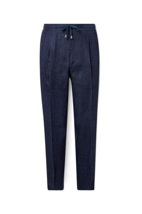 De Petrillo Straight-Leg Pleated Linen Drawstring Trousers