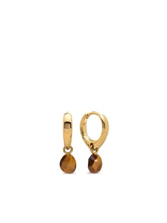 Monica Vinader tiger-eye drop huggie earrings - women - 18kt Gold Vermeil/Tiger eye - One Size