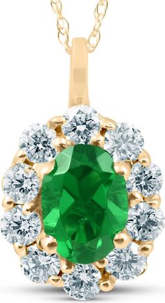 Pompeii3 1 3/4ct Emerald & Genuine Diamond Halo Pendant 14K Yellow Gold