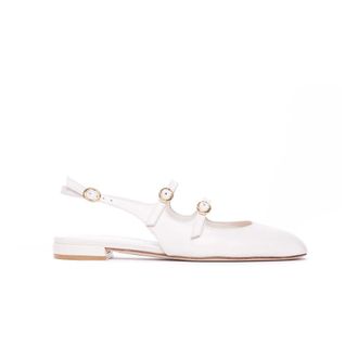 Stuart Weitzman Ballerinas, female, White, Size: 11 US Benni Flats with Buckles