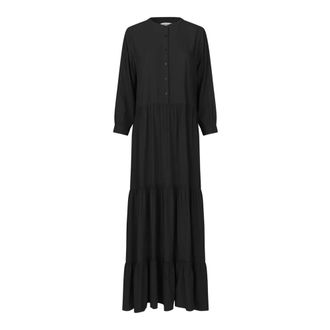 Lollys Laundry Zwarte Maxi Jurk met Ruches - Dames - Jurken - Zwart - Maat: XL Viscose