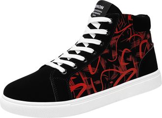 Generic Men High Top Flat Casual Shoes Fashionable Outdoor Canvas Footwear Comfortable Lightweight Walking Sneakers (Red, 7.5)