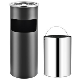 vidaXL Papelera Con Cenicero De Acero Gris 30 L Vidaxl