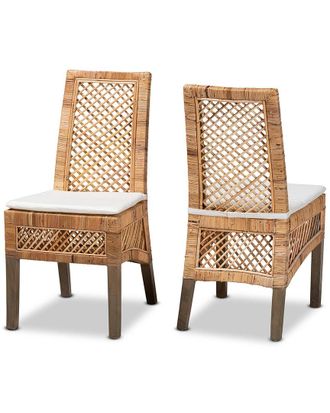 Baxton Studio Argos Modern Bohemian Rattan 2-Piece Dining Chair Set