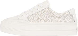 Tommy Hilfiger Womens Monogram Leather Vulcanised Trainers, Off-White (Ivory Petal), 6