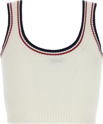 Brunello Cucinelli Striped Ribbed Trim Tank Top - White