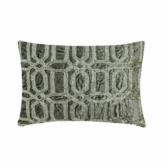 OEM Funda De Almohada Lumbar De Terciopelo Gris De 30 X 45 Cm, Bordado Zardozi, Estampado Geom&eacute;trico, Estilo Moderno - Celebraci&oacute;n