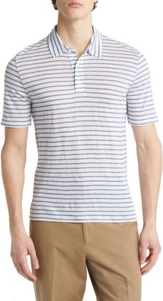 Vince Stripe Short Sleeve Linen Polo in Off White/rivera at Nordstrom Rack, Size Xx-Large