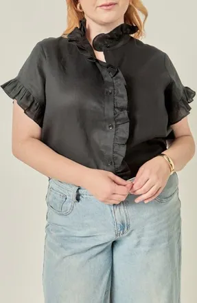 English Factory Ruffle Shirt in Black at Nordstrom, Size 2X
