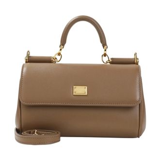 Dolce & Gabbana Tassen, Dames, Bruin, ONE Size, Leer, Kleine Sicily Top Handle Tas