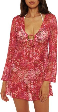 BECCA by Rebecca Virtue Bali Lace Cover-Up Tunic in Red Multi at Nordstrom, Size Medium