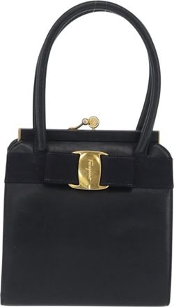 Ferragamo Convertible Vara Bow Tote Leather Navy Leather Handbag (Pre-Owned)
