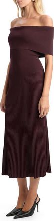 Bardot Harro Off the Shoulder Rib Midi Dress in Chocolate at Nordstrom, Size X-Large