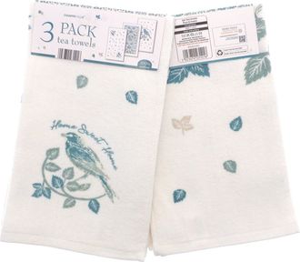 TJ Hughes 3pk Flora And Fauna Tea Towels - TJ Hughes White