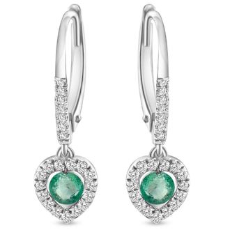 Pompeii3 5/8Ct TW Emerald Lever Back Dangle Hoops White Gold Heart Earrings 3/4 Tall