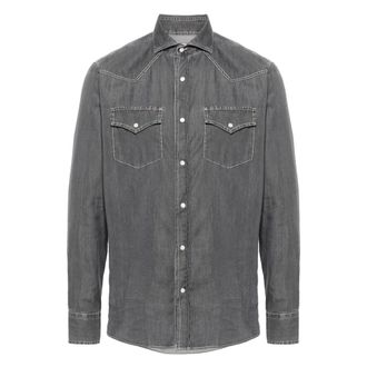Brunello Cucinelli Italian Cotton Shirt - male - Brunello Cucinelli - Denim Shirts - Gray - XL - Shirts