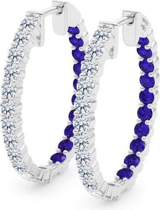 HauteCarat Lab Grown Diamond & Birthstone Inside Out Hoop Earrings in 18K White Gold at Nordstrom