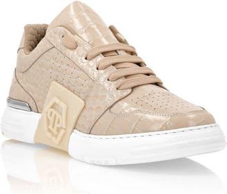 Philipp Plein Croco Printed Leather Lo-Top Sneakers Hexagon Unisex in Beige at Nordstrom, Size 40