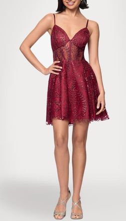 Blondie Nites Glitter Illusion Lace-Up Fit & Flare Dress in Wine at Nordstrom, Size 13