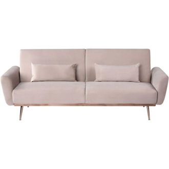 Beliani Elegante divano letto a 3 posti con cuscini Rivestimento in velluto Gambe in metallo Funzione letto convertibile Tortora Eina