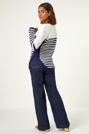Roman Stripe Zip Front Ribbed Knit Jumper