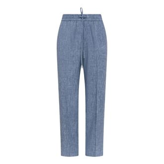 Seventy Cropped Trousers, female, Blue, Size: M Pantalone in misto lino