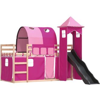 vidaXL Vidaxl - Bunk Bed without Mattress with Slide and Curtains Pink 90x190 cm Single